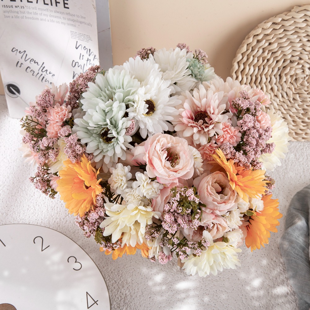 仿真花扶郎花束非洲菊太陽花家居裝飾婚慶手捧花玫瑰花牆MW83115