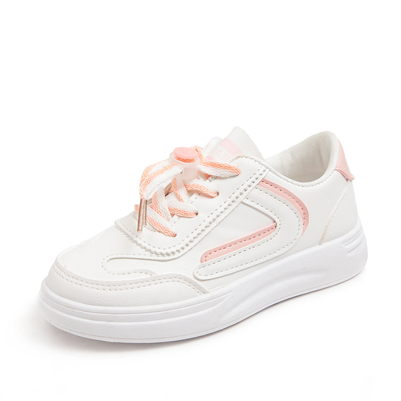 Zapatos deportivos para niñas 2023 otoño nuevo cuero de lazos para niños zapatos casuales para niños pequeños zapatos blancos para niños