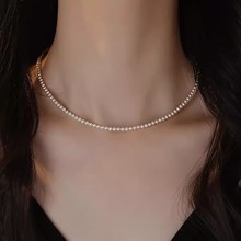 S925纯银施家极细珍珠项链女博主颈链小众高级感轻奢小米珠锁骨链