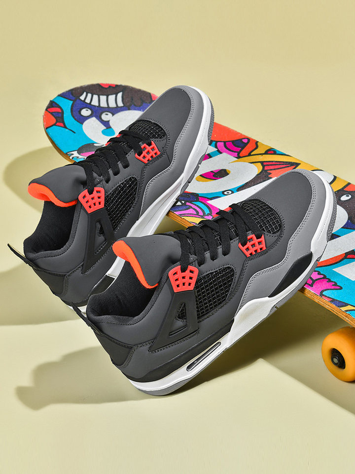 Giày thể thao nam cổ thấp chống trượt đế dày tăng chiều cao, giày sneaker phối màu — JD-AJ4 màu xám đen, JD-AJ4 màu đỏ lửa, JD-AJ4 đen đỏ chi tiết 7
