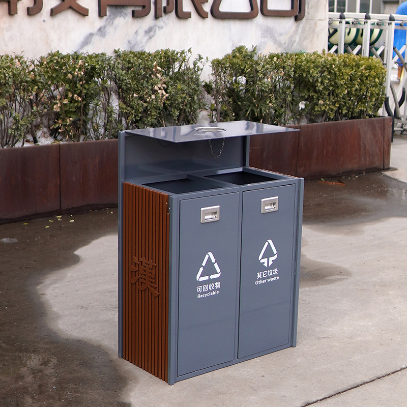 Classified Trash Cans, Outdoor Trash Bins, Outdoor Iron Double Trash Cans, Trash Bins for Scenic Spots, Squares, Stations, and Parks
