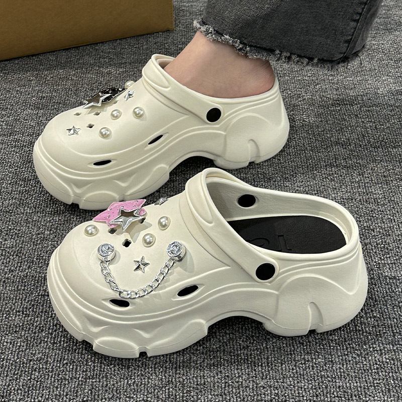 Thick-Soled Clogs for Women, Summer 2024 New Beach Sandals for Outer Wear, Toe-Toe Heightening, Poop-Feeling DIY Slippers
