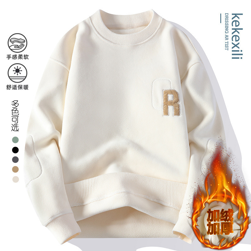 Men's Winter Double-Sided Austrian Velvet Thickened Sweater Embroidered Quality Sweater Men's Fleece Crewneck Sweater Men's