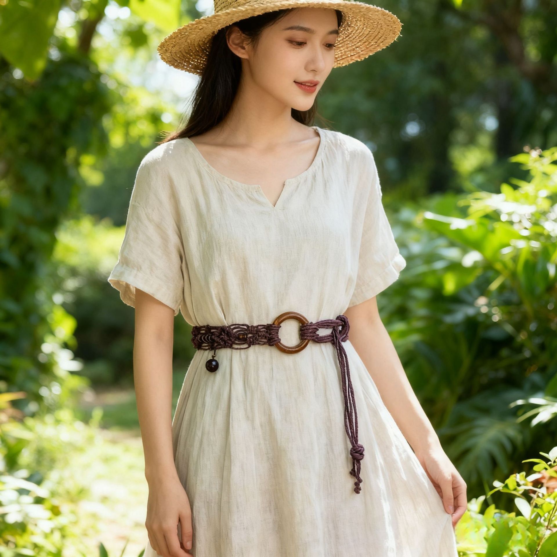 源头现货编织腰带波西米亚配长裙女士民族风打结装饰腰链木扣腰绳