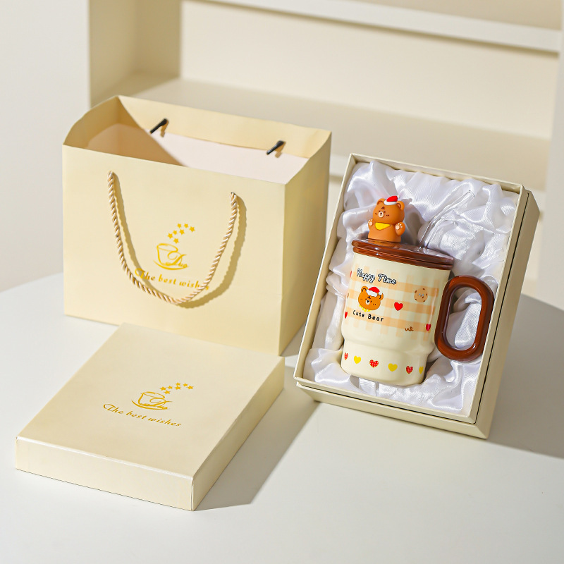 2025 verano nueva taza de paja graffiti animal cerámica con taza de agua cubierta taza de dibujos animados macacos lindos regalos de cumpleaños