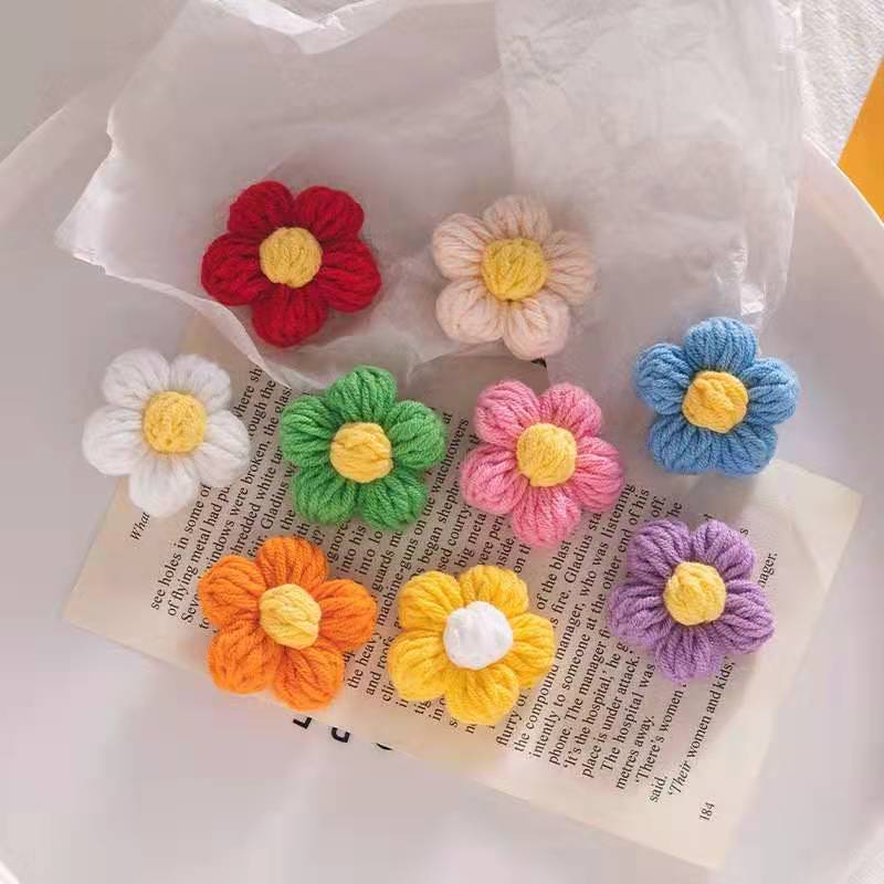 一朵小红花针织毛线花朵发饰 可爱少女学生发夹胸针衣帽装饰配件|ms