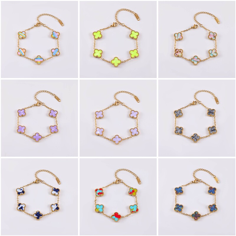 18K Gold Four-Leaf Clover Bracelet for Women, Cross-Border Hot-Selling Colorful Mother-Of-Pearl Lucky Clover Jewelry, Niche High-End Accessory 18K Gold Four-Leaf Clover Bracelet for Women, Cross-Border Hot-Selling Colorful Mother-Of-Pearl Lucky Clover Jewelry, Niche High-End Accessory