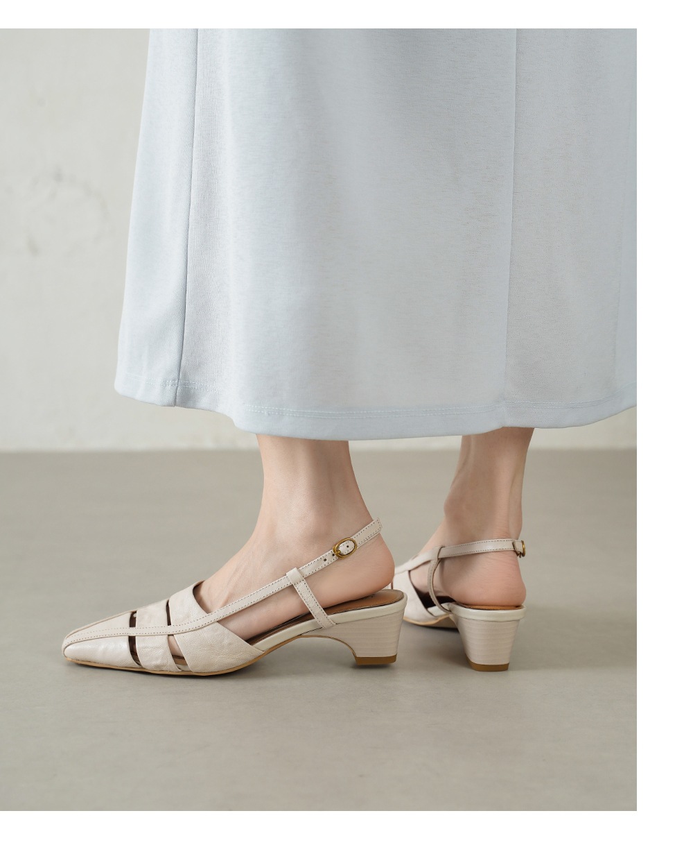 Sandal nữ da cừu gót thô quai ngang phong cách La Mã hở gót — đen chi tiết 9