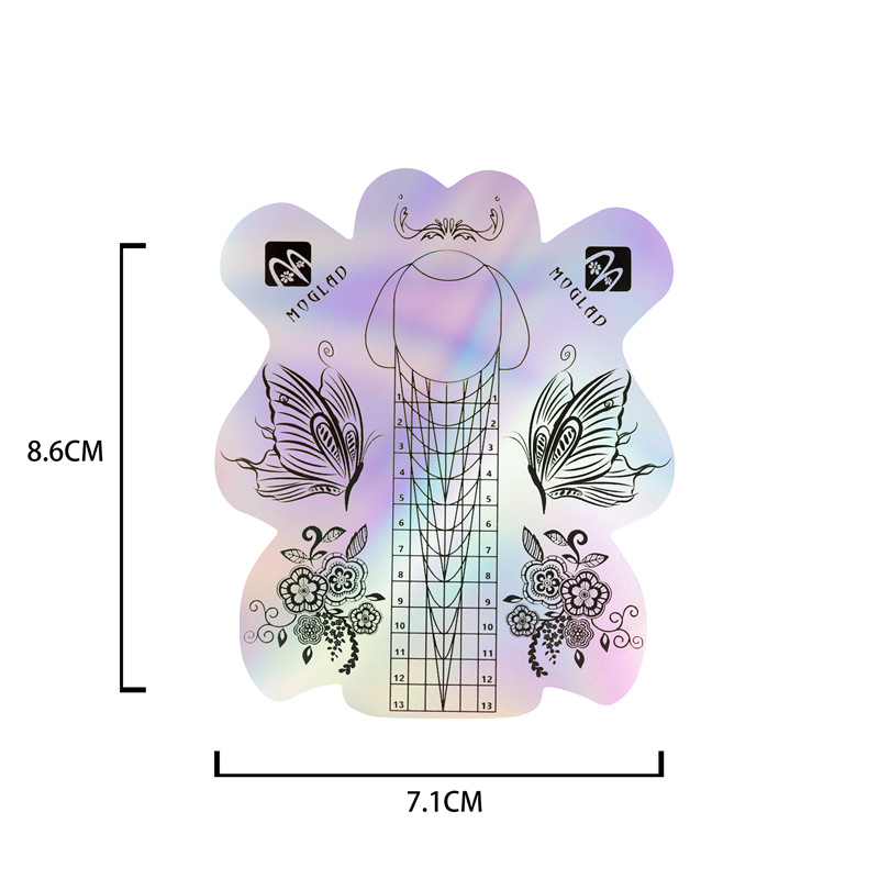 Transfronterizo nuevo engrosado colorido láser de uñas mariposa titular de papel de extensión de uñas de cristal 100/300 piezas titular de dedo