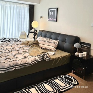 Leather Bed 1.8m Double Bed Master Bedroom Simple Modern Puff Storage Bed 1.5m Single Italian Minimalist Wedding Bed
