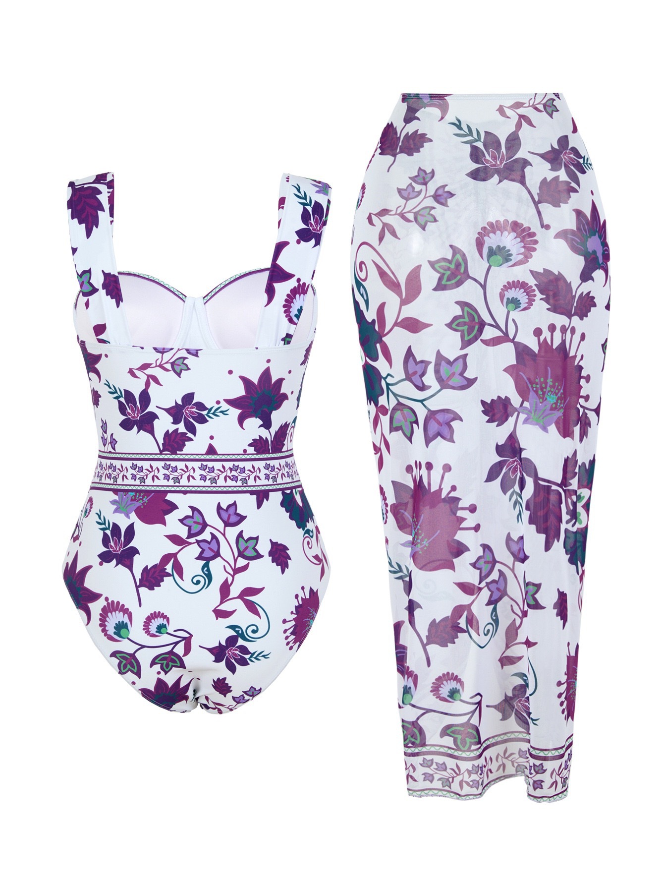Push-up Underwire One-piece Swimsuit Tummy Control Digital Print_voghion.com