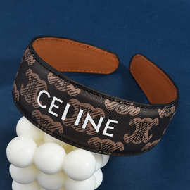 跨境热卖韩版经典凯旋门发箍超纤皮字母丝印发饰头饰风格发夹批发