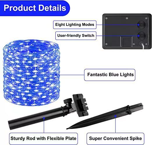 Fábrica en stock LED solar cobre alambre luz cadena led100 luz 8 función interior y al aire libre impermeable jardín Luz
