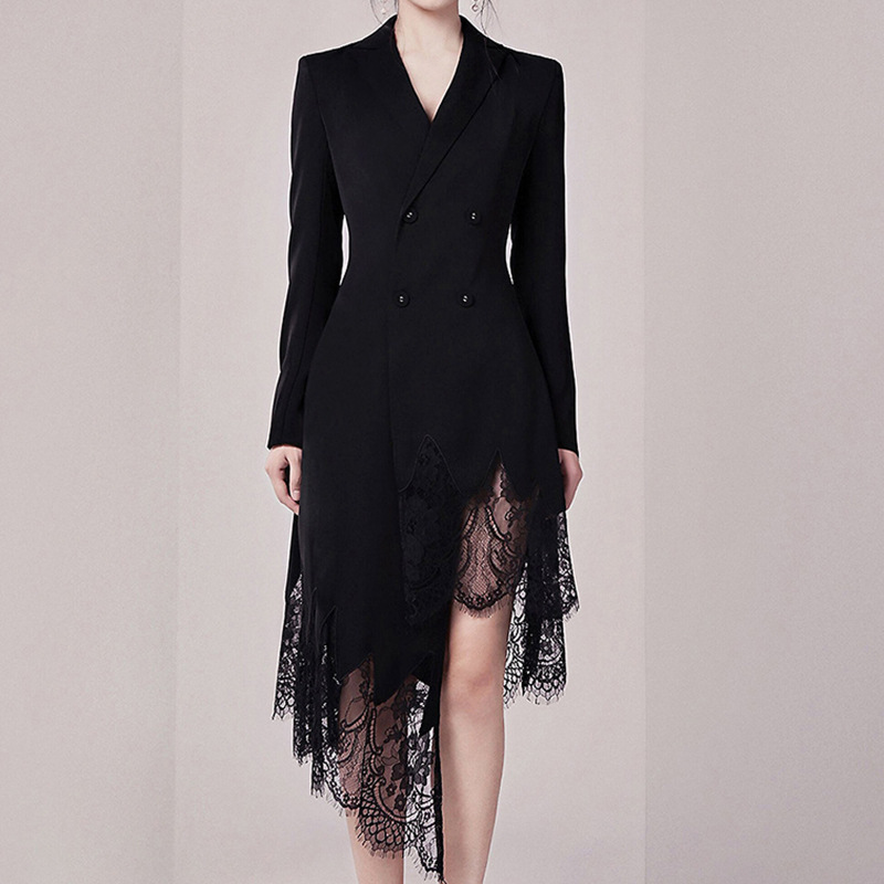 Cross-Border Women's European and American Suit Jacket Women's Black Dress Autumn and Winter Long-Sleeved Lace Splicing Small Suit 8952 Cross-Border Women's European and American Suit Jacket Women's Black Dress Autumn and Winter Long-Sleeved Lace Splicing Small Suit 8952
