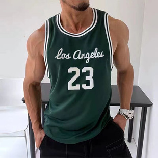 American Vest Men's Jersey Sleeveless T-Shirt Men's Retro Basketball Jersey Training Fitness Sports Vest Top Quick-Drying