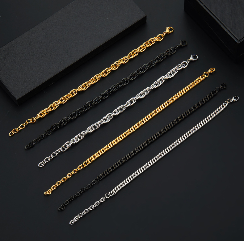 14g Weight Bracelets Classification 304 Stainless Steel Chain Material 1 Piece Quantity Holiday, Daily, Street Occasion 304 Stainless Steel Material Geometric Pattern Men's Gender Plating Design Punk Style Punk Geometric 304 Stainless Steel Plating Men's Bracelets Men's Chain Bracelets 14