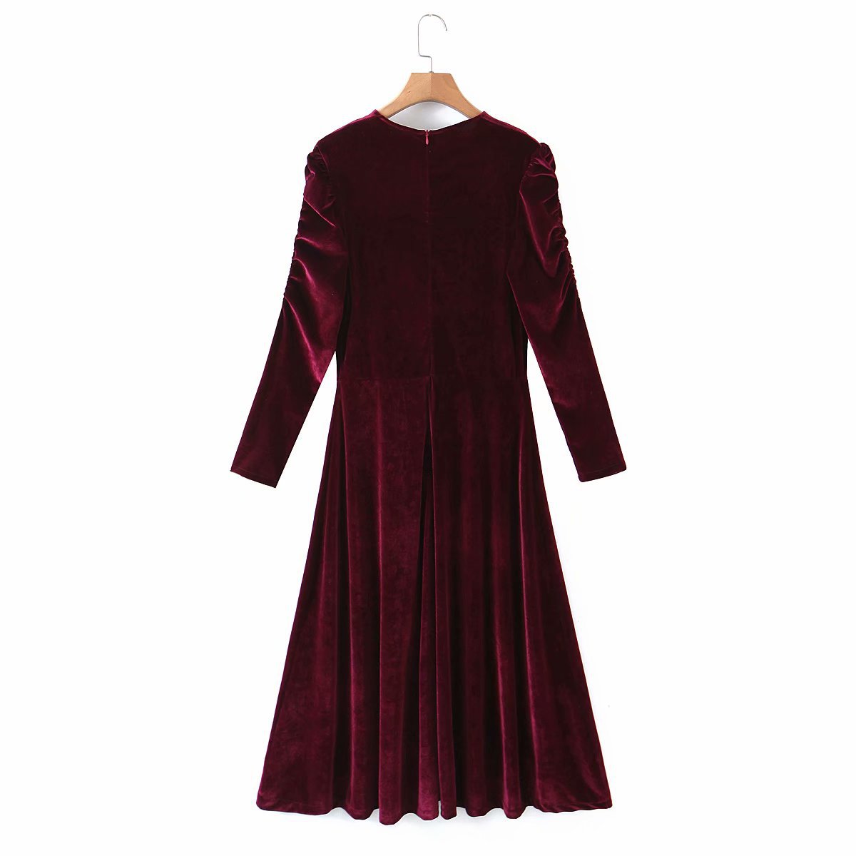 spring pleated velvet long sleeve dress  NSAM26200