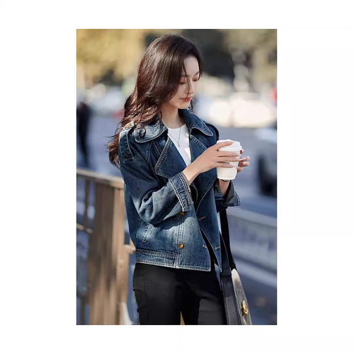 Casual fashion coat spring and autumn new windbreaker short lapel denim coat
