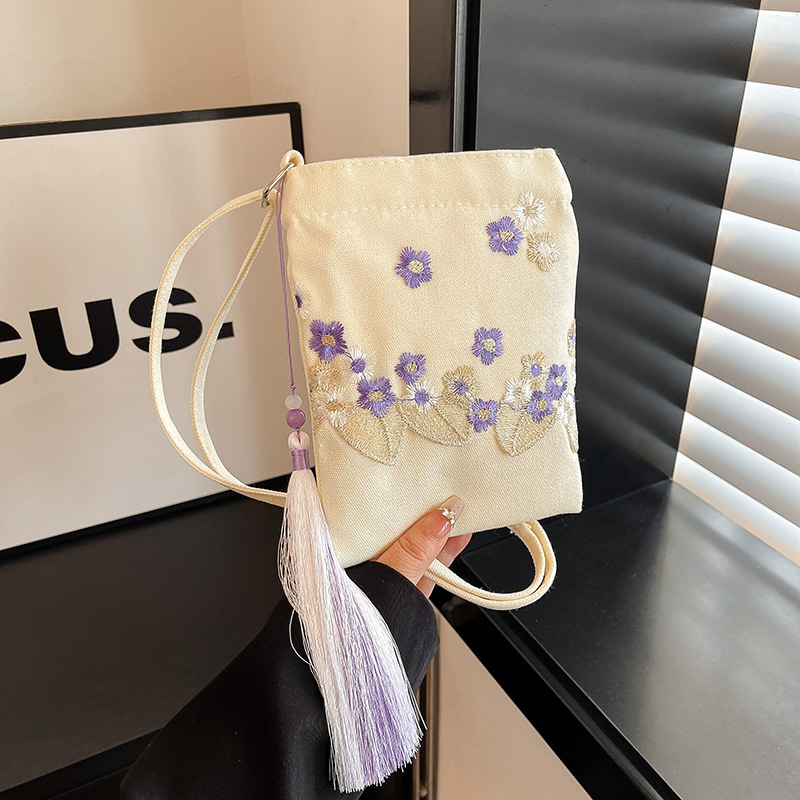 中国風文学ファッション新しいトレンド刺繍キャンバスニッチデザインポータブルクロスボディショルダーバッグ女性のためのシンプルな|undefined