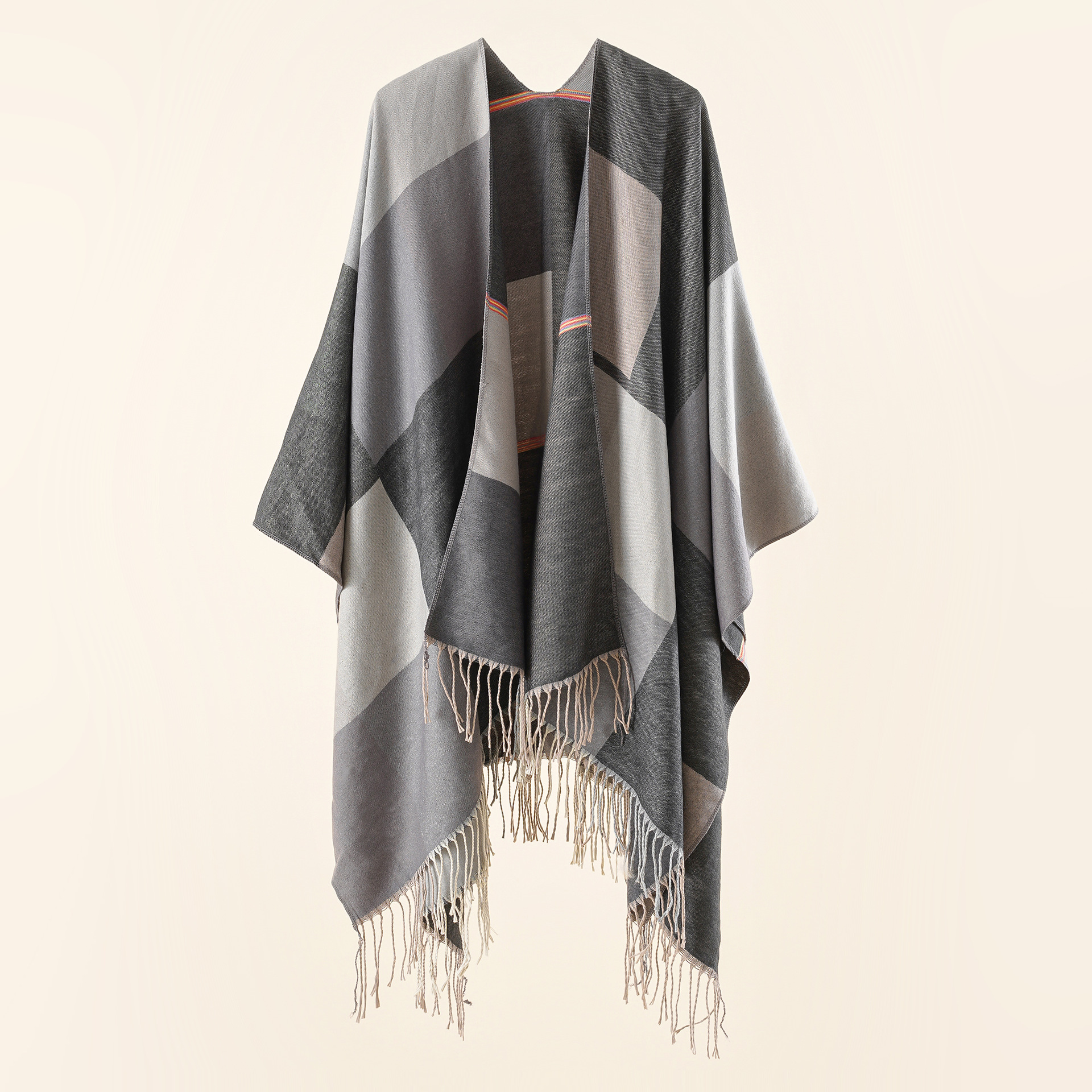 Mantón de las mujeres Otoño e Invierno capa del cabo británico grande a cuadros geométrica invierno borla desgaste exterior otoño
