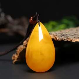 二代蜜蜡吊坠项链男女款水滴貔貅毛衣链无事牌鸡油黄原石琥珀配饰