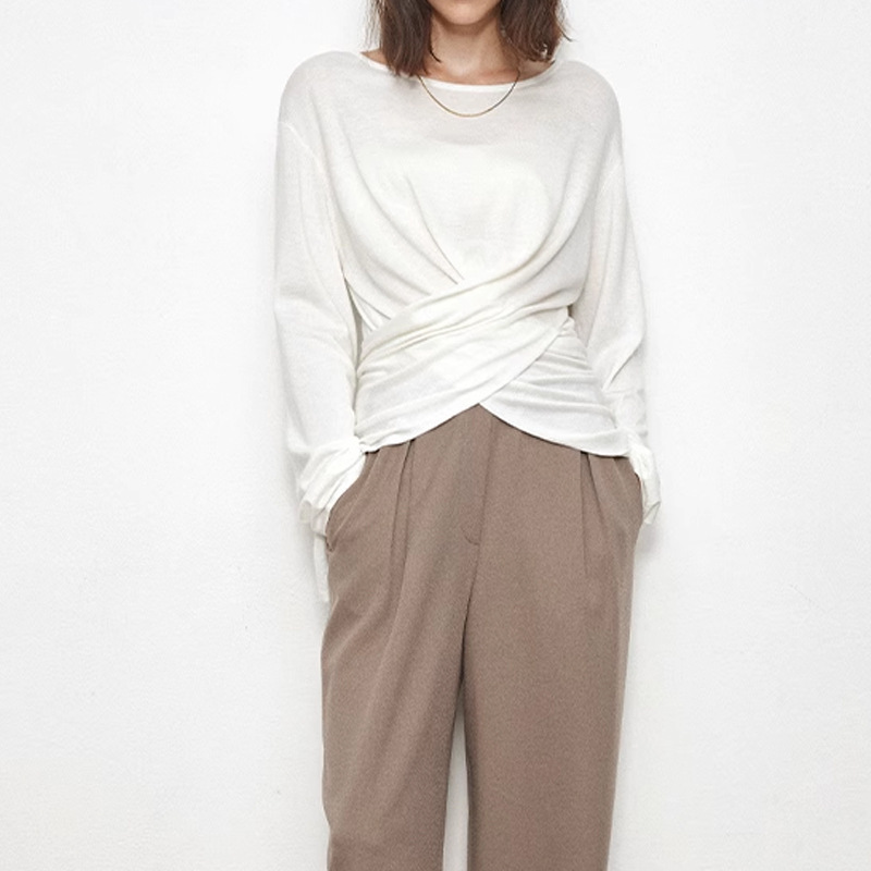 In Stock, Selected Mountain Cross Multi-Wear Comfortable Velvet Knitted Blouse, New Autumn T-Shirt for Outer Wear