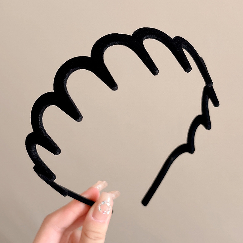 Alto cráneo de lana ondulado banda de cabello para mujeres lavado de cara maquillaje especial banda de cabello con dientes antideslizante acabado de cabello agrupado tocado