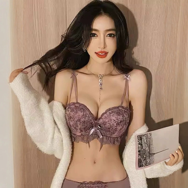 Cross-Border Japanese Small Bust Push-Up Lace Lingerie Set, Sexy Lace Bra Set with Embroidered Panties Cross-Border Japanese Small Bust Push-Up Lace Lingerie Set, Sexy Lace Bra Set with Embroidered Panties