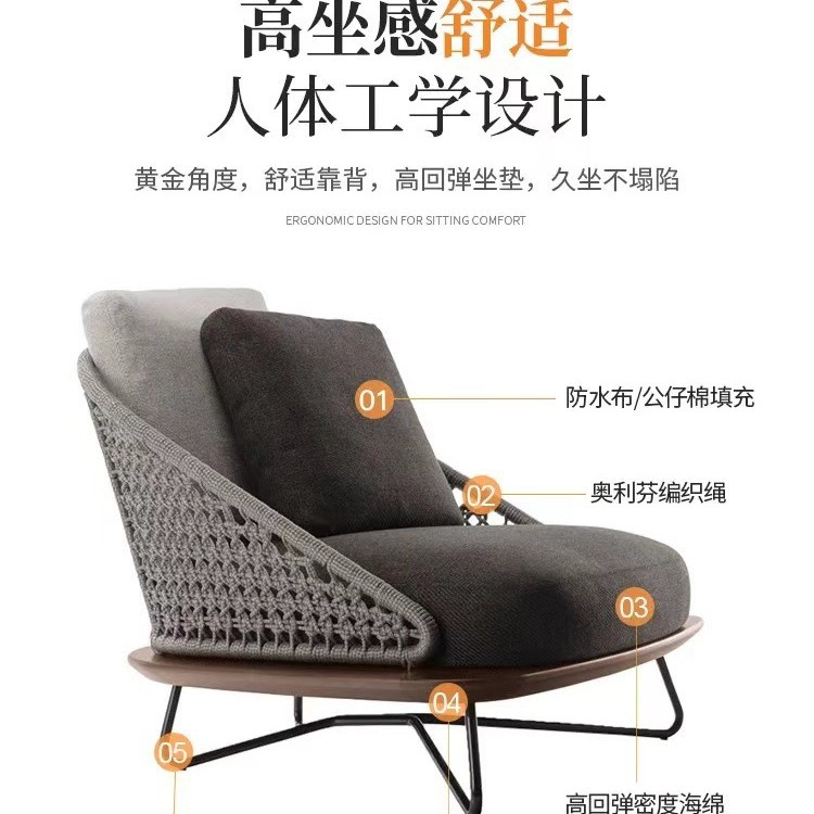 Ocio al aire libre balcón de caña mesa de té combinación de tres piezas de alojamiento residencial patio hotel villa sofá estilo nórdico