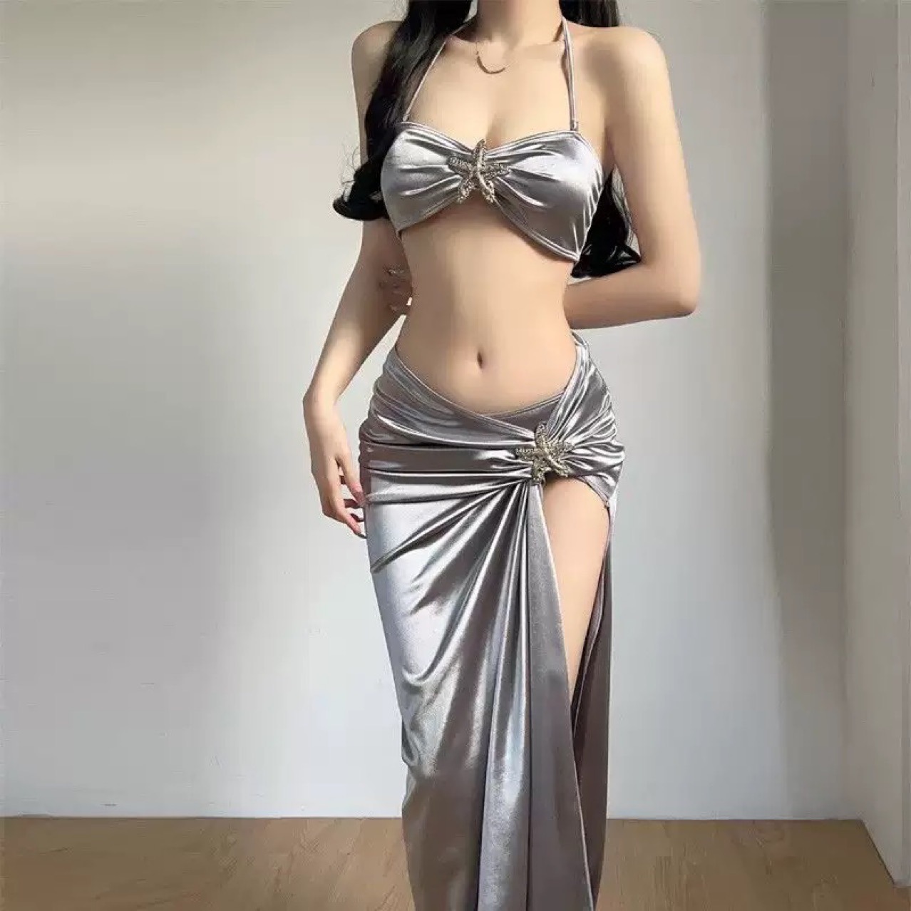 European And American Long Skirt Two-Piece Swimsuit Sexy Thai Beach Vacation Goddess Ins Style Bikini High-End_voghion.com