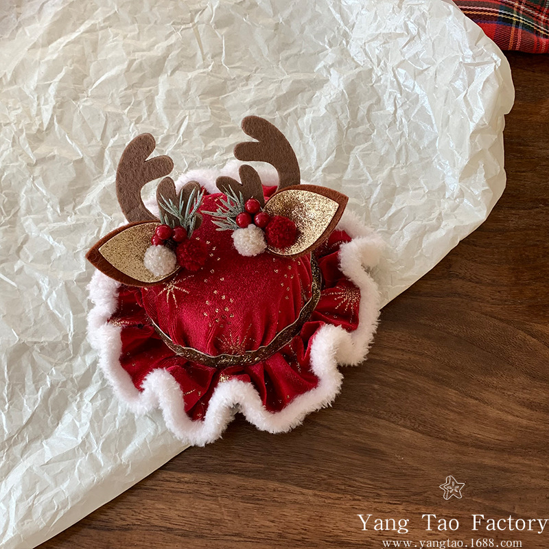 Nuevos productos originales de Navidad transfronterizos de peluche de cuerno de ciervo sombrero de Navidad clips para el cabello adorable atmósfera de fotografía de cabello