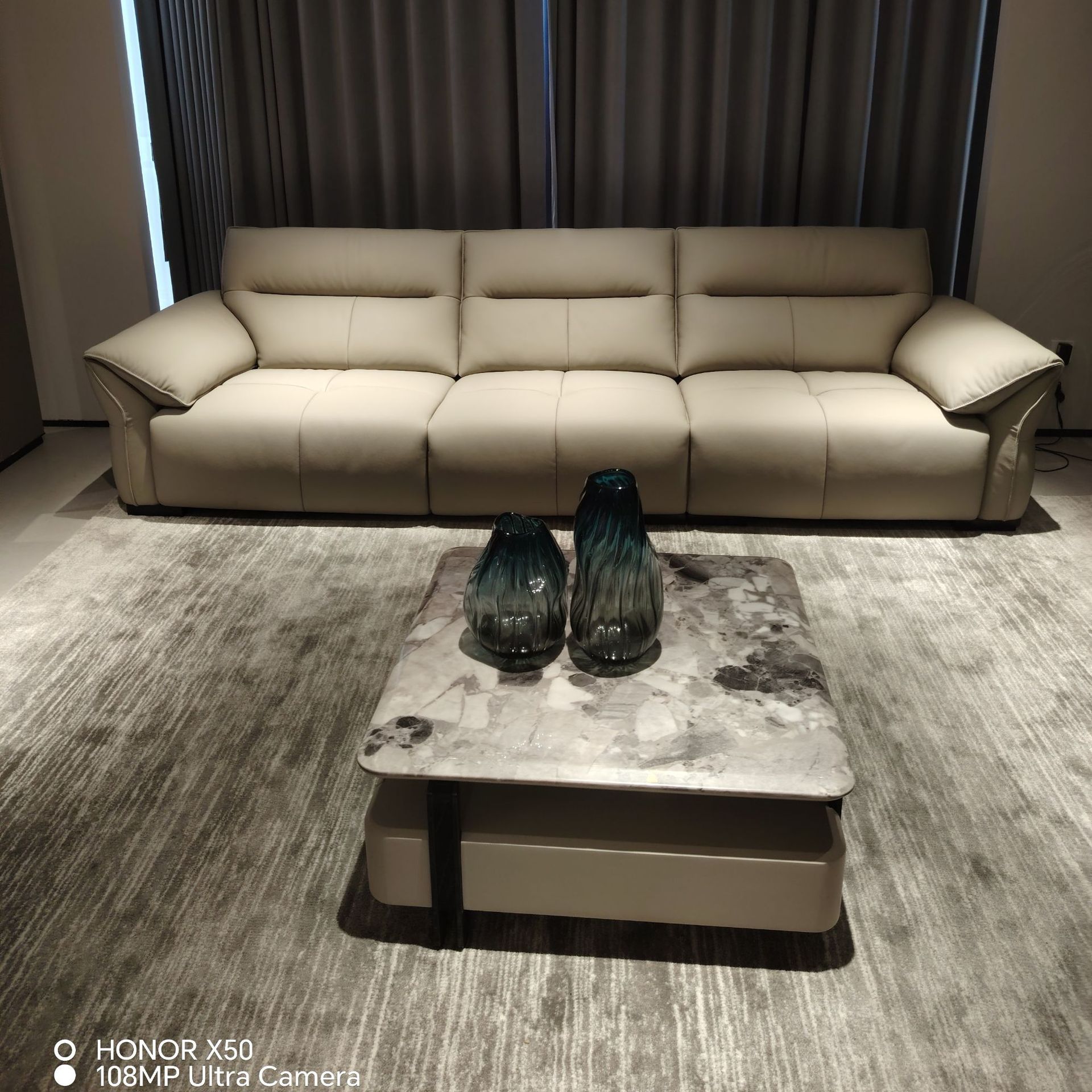 Elephant Ear Straight Row Leather Sofa Living Room Italian Normcore Modern Simple Style First Layer Cowhide 2025 New Style