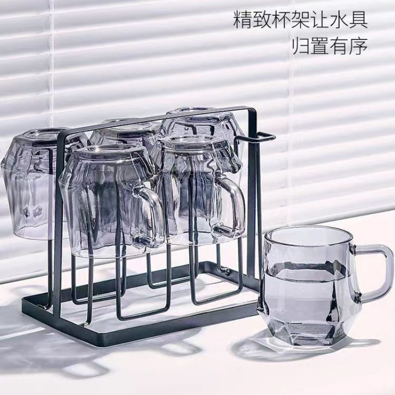 感玻璃杯家用喝水杯子套装客厅待客耐高温带把泡茶杯家庭水杯