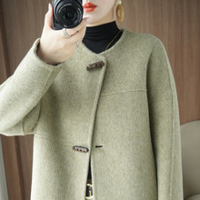 爆款正品双面羊绒大衣女短款小个子圆领小香风100%纯羊毛毛呢外套