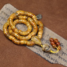 西藏天然牦牛骨猪大肠佛珠手串 做旧藏式猪大肠包浆骨串直播货源