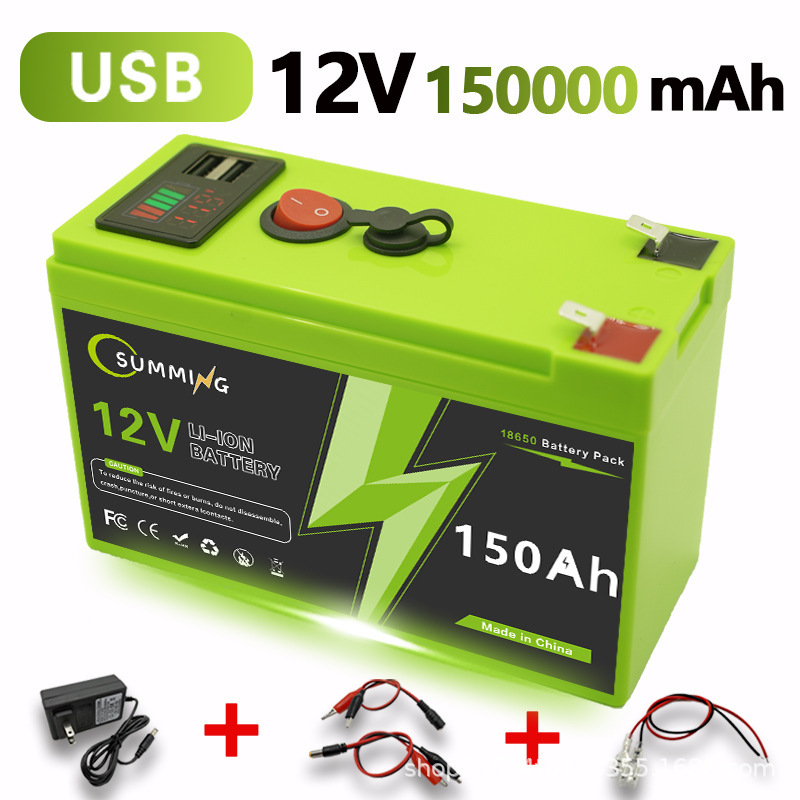 12V 150Ah ポータブル充電式バッテリー USB 電源ディスプレイポート付き多目的バックアップ電源ドロップシッピング|undefined