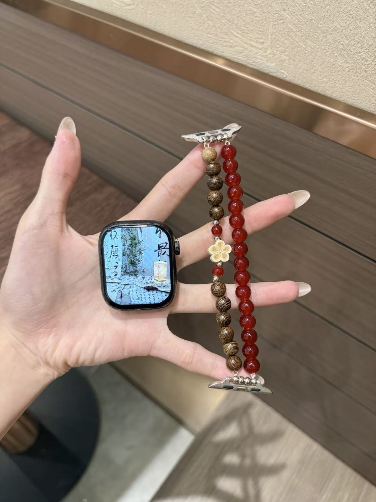 Watch strap, two-color beaded bracelet