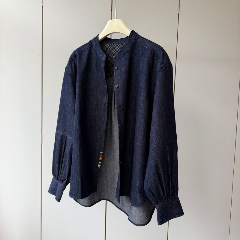 Autumn atmosphere, hand-sewn! Cotton-linen round-neck multi-button lightweight loose-fitting slimming long-sleeve women's autumn shirt Autumn atmosphere, hand-sewn! Cotton-linen round-neck multi-button lightweight loose-fitting slimming long-sleeve women's autumn shirt
