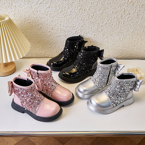 Chao Niu Children's Boots for Girls, Short Boots, Fashion 2025, for Middle and Small Children, Princess Boots, Dance Party Shoes, Winter and Autumn Girl