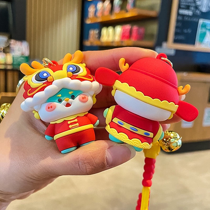 Nuevo dragón año llavero nacional moda Zodiaco colgante lindo pareja muñeca coche llavero Año Nuevo pequeño regalo