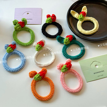 秋冬毛线草莓兔耳朵发圈女甜美可爱弹力绑头发扎马尾头绳皮筋发饰