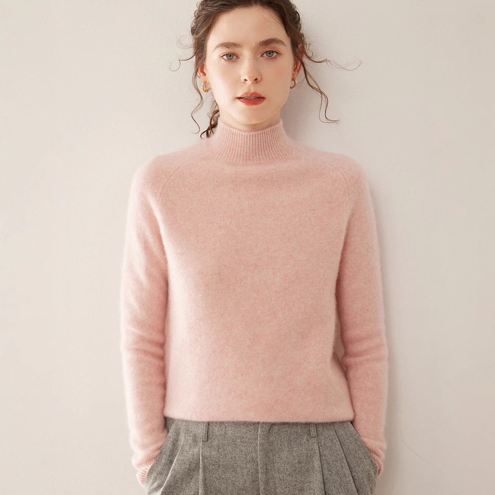 백 캐시미어 의류 마운틴 캐시미어 스웨터 여성 하프 터틀넥 두꺼운 느슨한 가을과 겨울 새로운 니트 베이스 스웨터