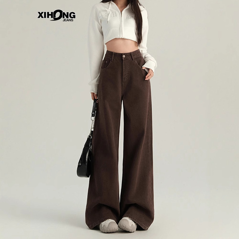 High-grade brown Wide-leg Jeans Women's Autumn and Winter Fashionable New Maillard High Waist Slimming Loose Straight Pants High-grade brown Wide-leg Jeans Women's Autumn and Winter Fashionable New Maillard High Waist Slimming Loose Straight Pants