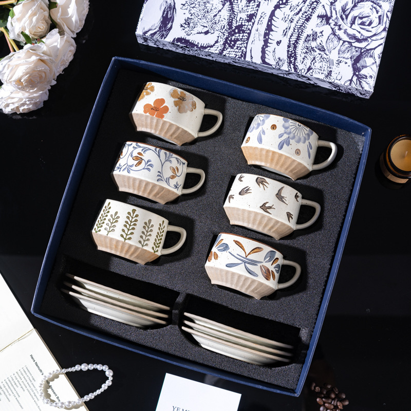 Vintage Ceramic Coffee Cup Premium Sense Gift Box suit housewarming gift creative stoneware afternoon tea cup breakfast cup