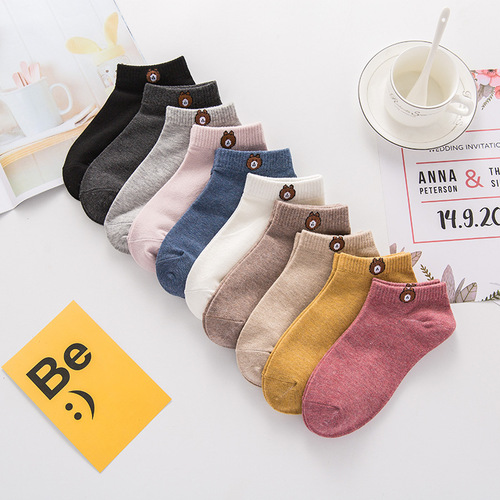 10 pairs of socks for women, low cut shallow mouth thin spring and summer Japanese style cute bear cotton boat socks factory wholesale