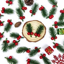 跨境亚马逊松针红果迷你松叶圣诞树配件礼盒装饰仿真花 圣诞装饰