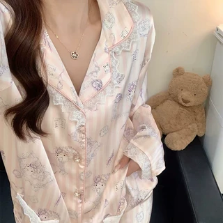 新款冰丝睡衣四件套可爱kitty喵睡衣女夏天高级感可外穿家居服