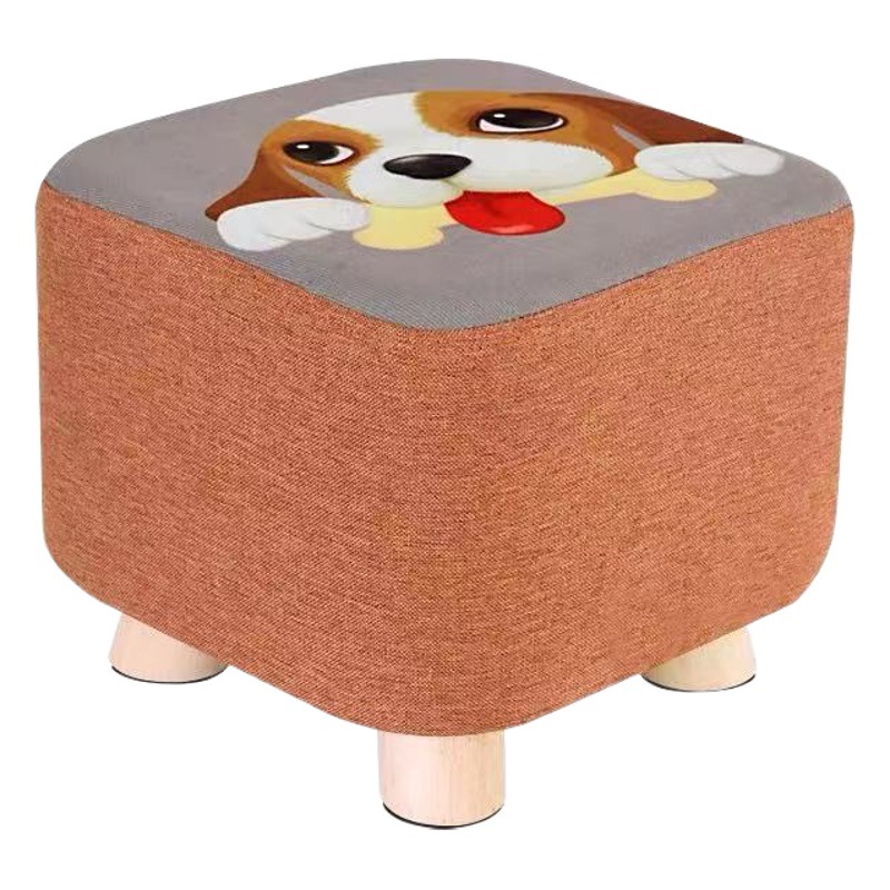 Shoe Changing Stool, Fabric Stool, Small Wooden Stool, Sofa Stool, Cartoon Stool, Household Solid Wood Square Stool, Event Gift Stool