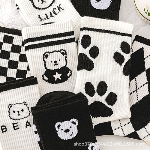 Bear Socks Women's Trendy Versatile Student Wholesale Women's Autumn and Winter New Ins Women's Medium Stockings Trendy Long Socks