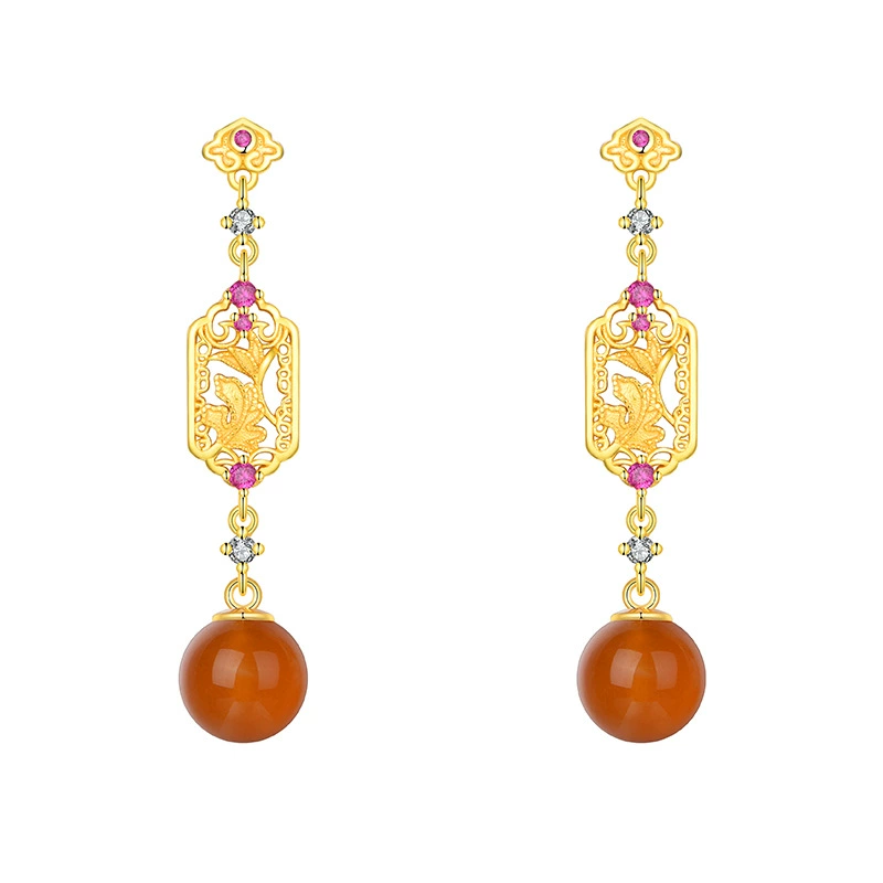卡芭司 Red retro earrings, accessory, silver 925 sample